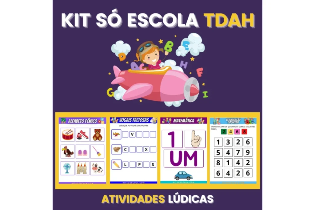 Kit Só Escola (TDAH) – Atividades Lúdicas para Crianças